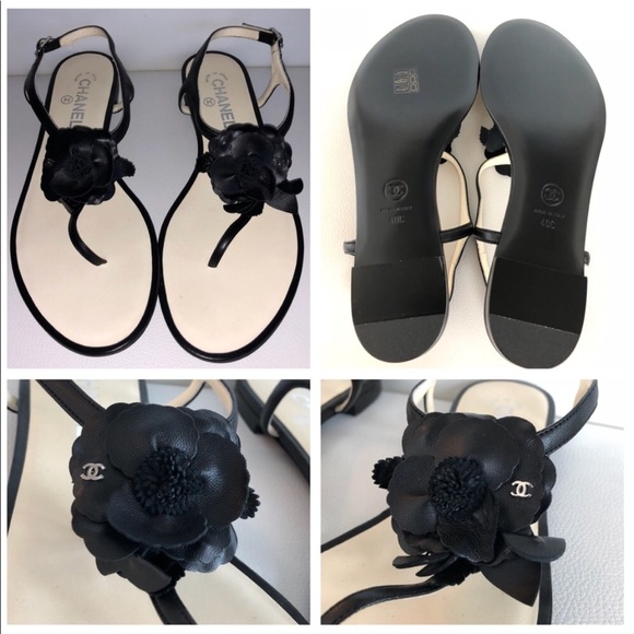 ❌SOLD❌Chanel Camellia Black Leather Sandals - Picture 2 of 2